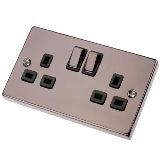 Scolmore Click Deco 13A DP 2 Gang Switched Socket Metal / Black Insert Black Nickel