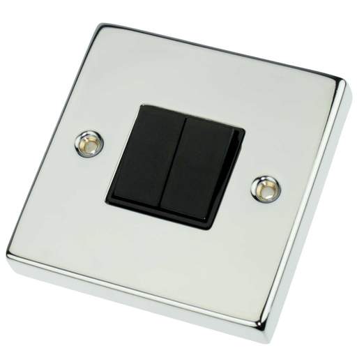 Scolmore Click Deco 10A 2 Gang 2 Way Switch Black Insert Polished Chrome