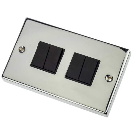 Scolmore Click Deco 10A 4 Gang 2 Way Switch Black Insert Polished Chrome