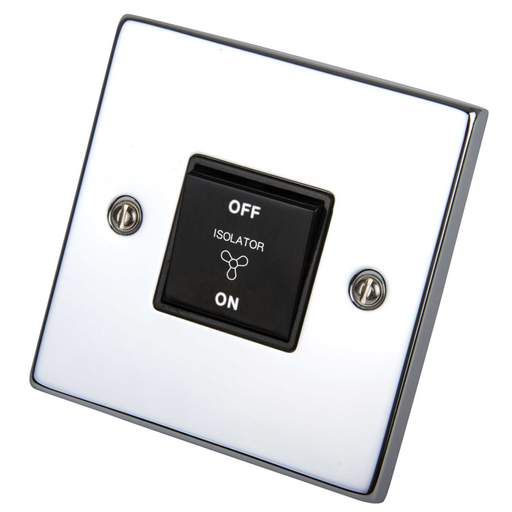 Scolmore Click Deco 10A Triple Pole Fan Isolator Switch Black Insert Polished Chrome