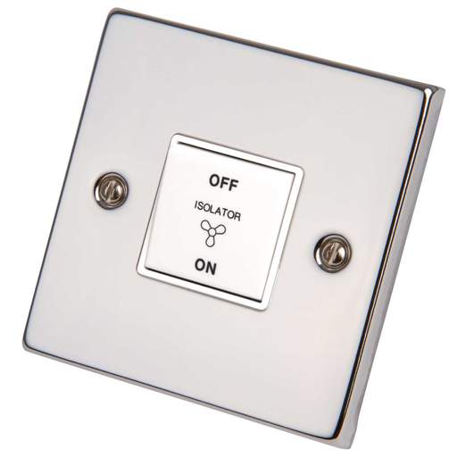 Scolmore Click Deco 10A Triple Pole Fan Isolator Switch White Insert Polished Chrome