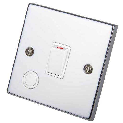 Scolmore Click Deco 20A DP Switch with Flex Outlet White Insert Polished Chrome