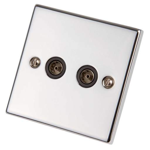 Scolmore Click Deco 1 Gang Non Isolated Twin Coaxial Socket Black Insert Polished Chrome