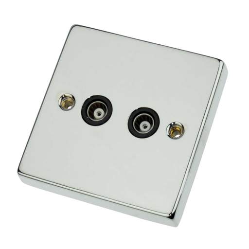 Scolmore Click Deco 1 Gang Isolated Twin Coaxial Socket Black Insert Polished Chrome