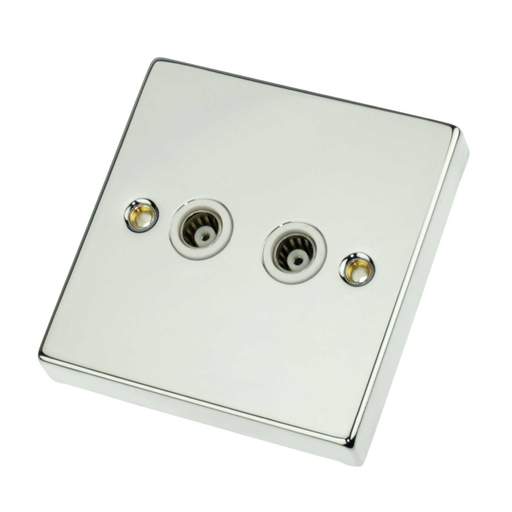 Scolmore Click Deco 1 Gang Isolated Twin Coaxial Socket White Insert Polished Chrome