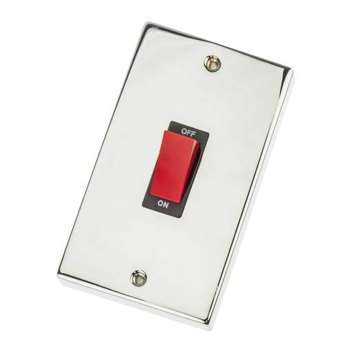 Scolmore Click Deco 45A DP 2 Gang Vertical Switch Black Insert Polished Chrome
