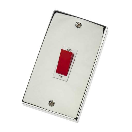 Scolmore Click Deco 45A DP 2 Gang Vertical Switch White Insert Polished Chrome