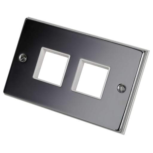 Scolmore Click Deco 2 Gang 2 + 2 Module Front Plate White Insert Polished Chrome