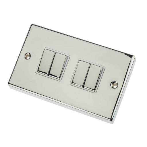 Scolmore Click Deco 10A 4 Gang 2 Way Switch Metal / White Insert Polished Chrome