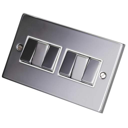 Scolmore Click Deco 10A 6 Gang 2 Way Light Switch Metal / White Insert Polished Chrome