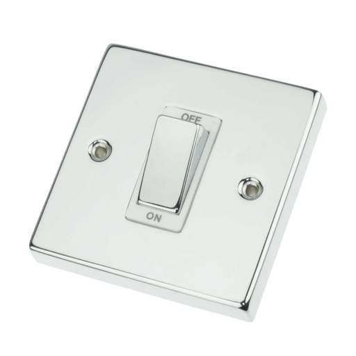 Scolmore Click Deco 45A DP 1 Gang Switch Metal / White Insert Polished Chrome