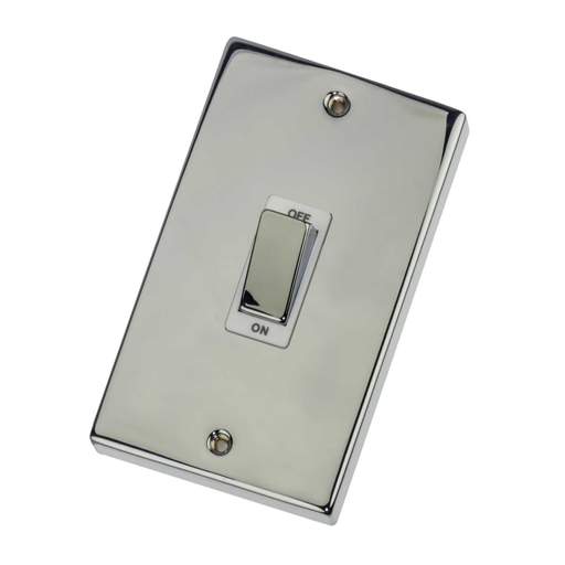 Scolmore Click Deco 45A DP 2 Gang Vertical Switch Metal / White Insert Polished Chrome