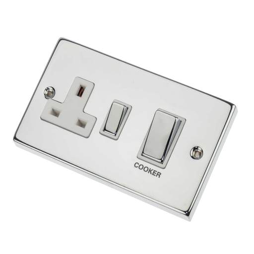 Scolmore Click Deco 45A Cooker Control Unit Metal / White Insert Polished Chrome