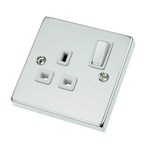 Scolmore Click Deco 13A DP 1 Gang Switched Socket Metal / White Insert Polished Chrome