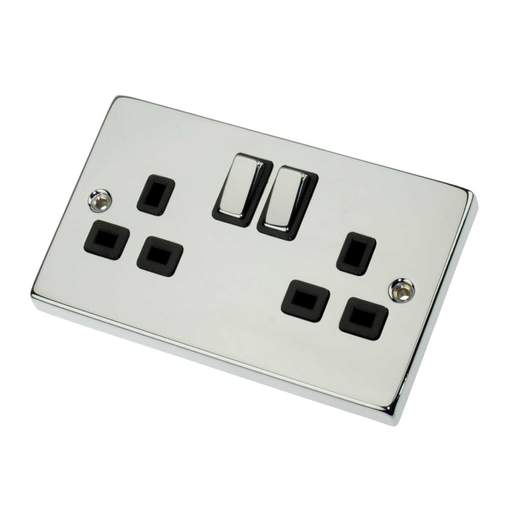 Scolmore Click Deco 13A DP 2 Gang Switched Socket Metal / Black Insert Polished Chrome