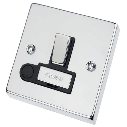 Scolmore Click Deco 13A Switched Fused Spur with Flex Outlet Metal / Black Insert Polished Chrome