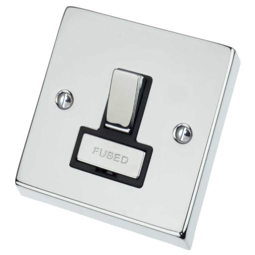 Scolmore Click Deco 13A DP Switched Fused Spur Metal / Black Insert Polished Chrome