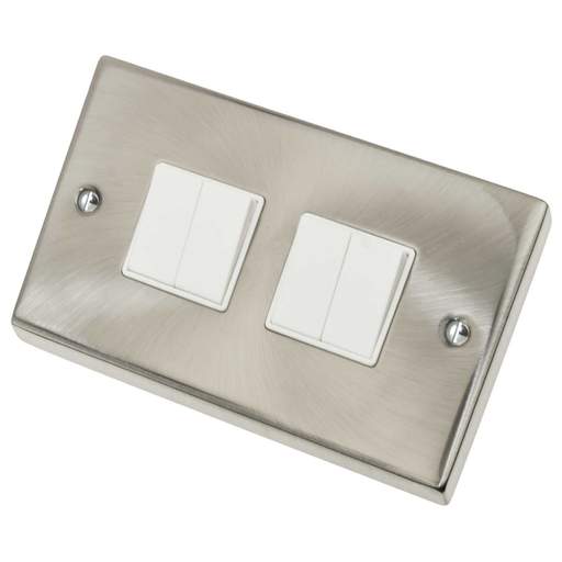 Scolmore Click Deco 10A 4 Gang 2 Way Switch White Insert Satin Chrome