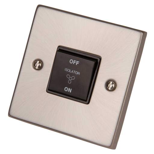 Scolmore Click Deco 10A Triple Pole Fan Isolator Switch with Black Insert  Satin Chrome