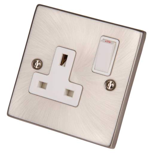 Scolmore Click Deco 13A DP 1 Gang Switched Socket White Insert Satin Chrome