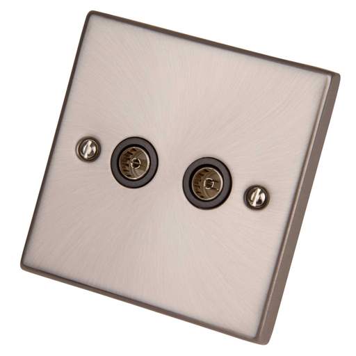 Scolmore Click Deco 1 Gang Non Isolated Twin Coaxial Socket Black Insert Satin Chrome
