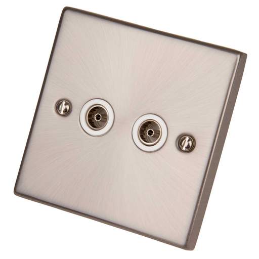 Scolmore Click Deco 1 Gang Non Isolated Twin Coaxial Socket White Insert Satin Chrome