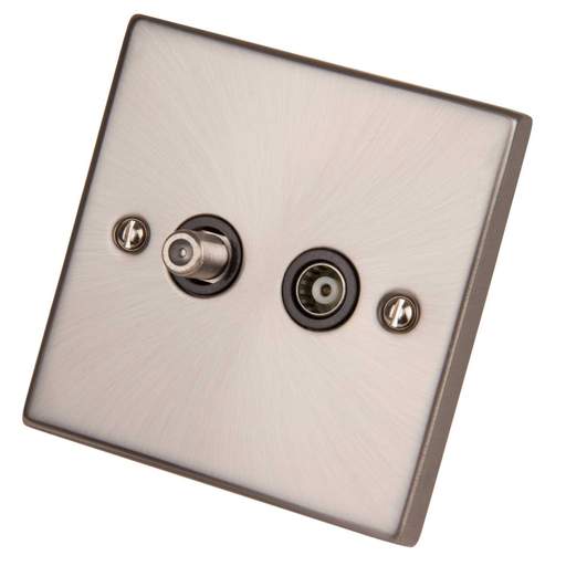 Scolmore Click Deco 1 Gang Isolated Satellite and Coaxial Socket Black Insert Satin Chrome