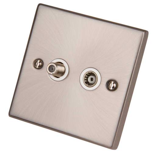 Scolmore Click Deco 1 Gang Isolated Satellite and Coaxial Socket White Insert Satin Chrome