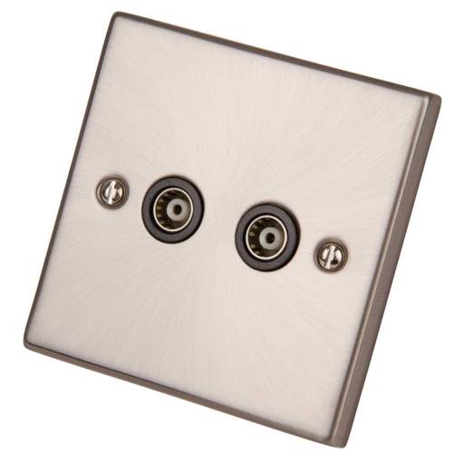Scolmore Click Deco 1 Gang Isolated Twin Coaxial Socket Black Insert Satin Chrome