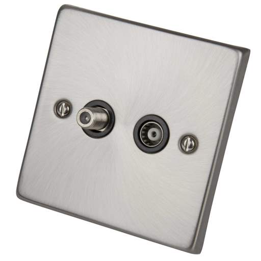 Scolmore Click Deco 1 Gang Non Isolated Satellite and Coaxial Socket Black Insert Satin Chrome