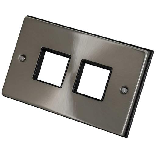Scolmore Click Deco 2 Gang 2 + 2 Module Front Plate Black Insert Satin Chrome