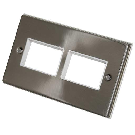 Scolmore Click Deco 2 Gang 3 + 3 Module Front Plate White Insert Satin Chrome