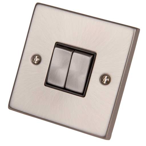 Scolmore Click Deco 10A 2 Gang 2 Way Switch Metal / Black Insert Satin Chrome