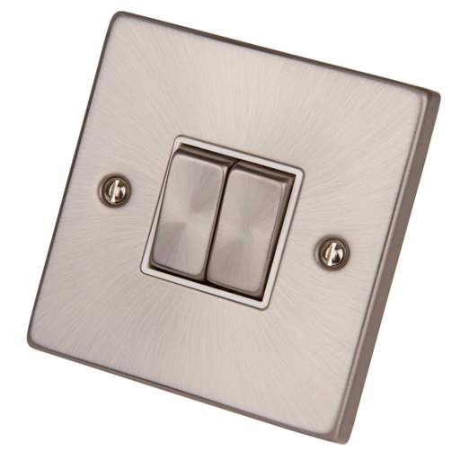 Scolmore Click Deco 10A 2 Gang 2 Way Switch Metal / White Insert Satin Chrome