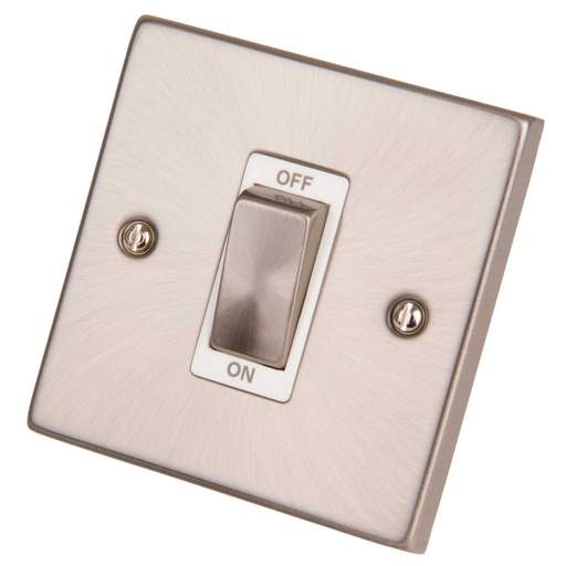 Scolmore Click Deco 45A DP 1 Gang Light Switch Metal / White Insert Satin Chrome