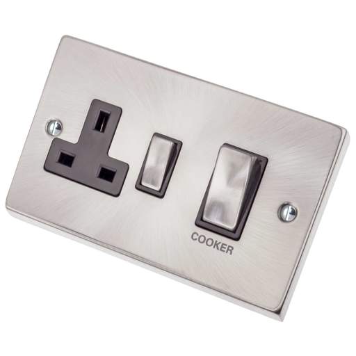 Scolmore Click Deco 45A DP Cooker Control Unit Metal / Black Insert Satin Chrome