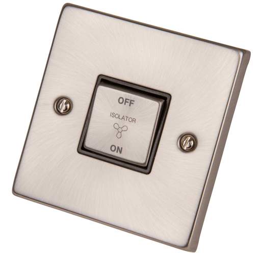 Scolmore Click Deco 10A Triple Pole Fan Isolator Switch Metal / Black Insert Satin Chrome