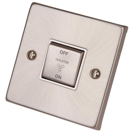 Scolmore Click Deco 10A Triple Pole Fan Isolator Switch Metal / White Insert Satin Chrome