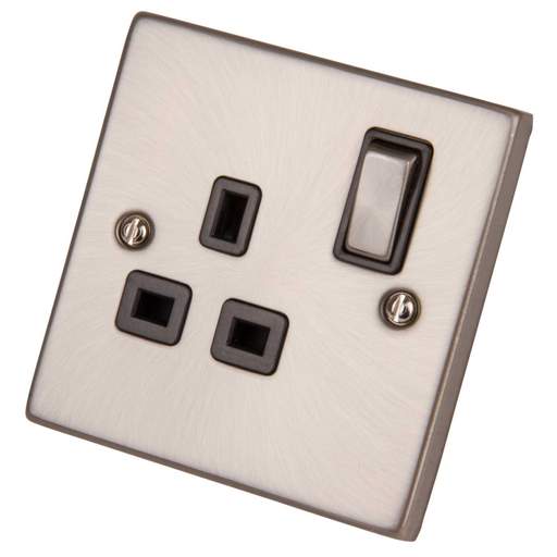 Scolmore Click Deco 13A DP 1 Gang Switched Socket Metal / Black Insert Satin Chrome