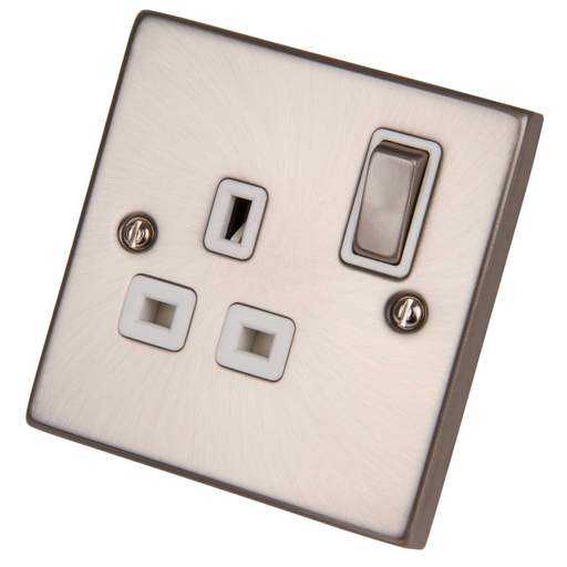 Scolmore Click Deco 13A DP 1 Gang Switched Socket Metal / White Insert Satin Chrome