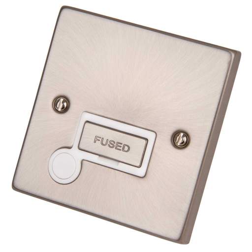 Scolmore Click Deco 13A Unswitched Fused Spur with Flex Outlet Metal / White Insert Satin Chrome