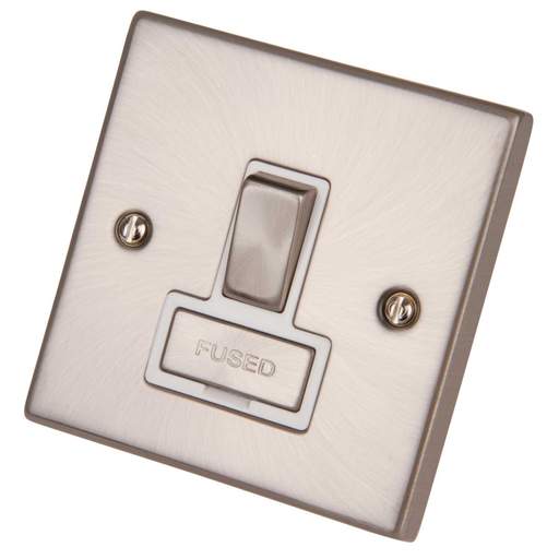 Scolmore Click Deco 13A DP Switched Fused Spur Metal / White Insert Satin Chrome