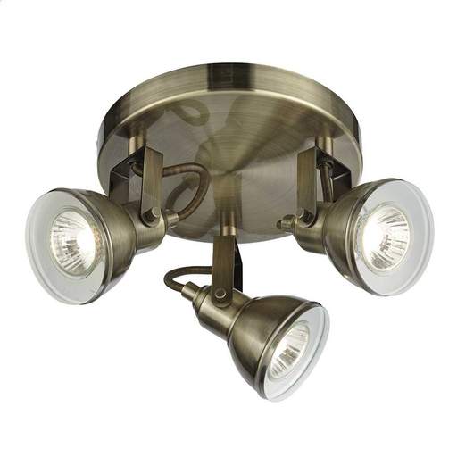 Searchlight Focus GU10 3 Light Round Plate Spotlight Antique Brass