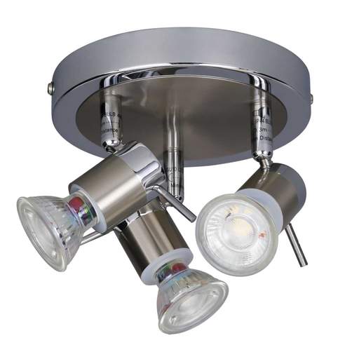 Searchlight Aries IP44 3 Spotlight Chrome / Satin Silver
