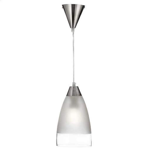 Searchlight Ankara 1 Light Ceiling Pendant Satin Silver with Acid Glass