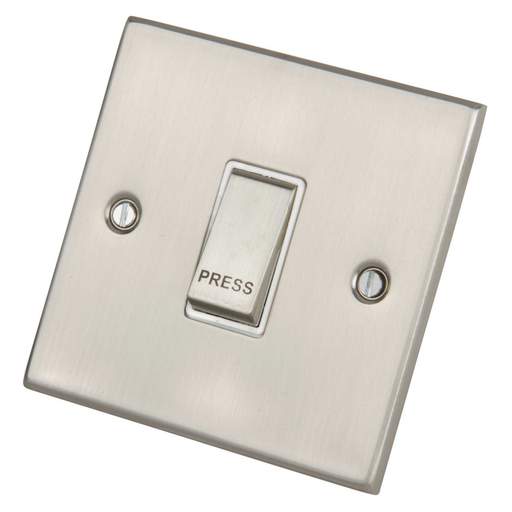 LGA Selectric 5M 10A Push Switch marked Press Metal / White Insert Satin Chrome