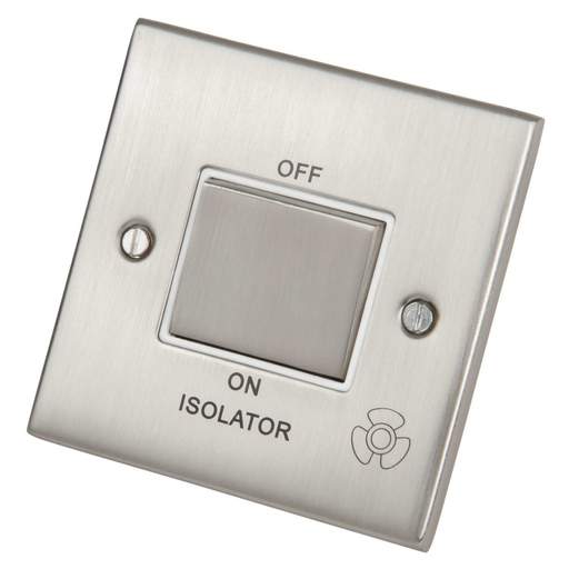 LGA Selectric 5M 10A Triple Pole Fan Isolator Switch Metal / White Insert Satin Chrome