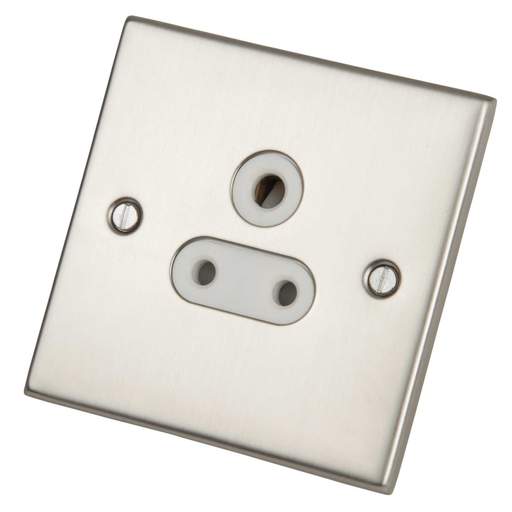 LGA Selectric 5M 5A 1 Gang Unswitched  Round Pin Socket White Insert Satin Chrome