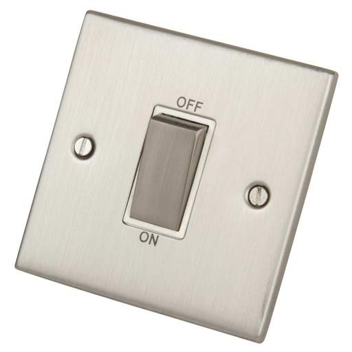 LGA Selectric 5M 45A DP 1 Gang Switch Metal / White Insert Satin Chrome