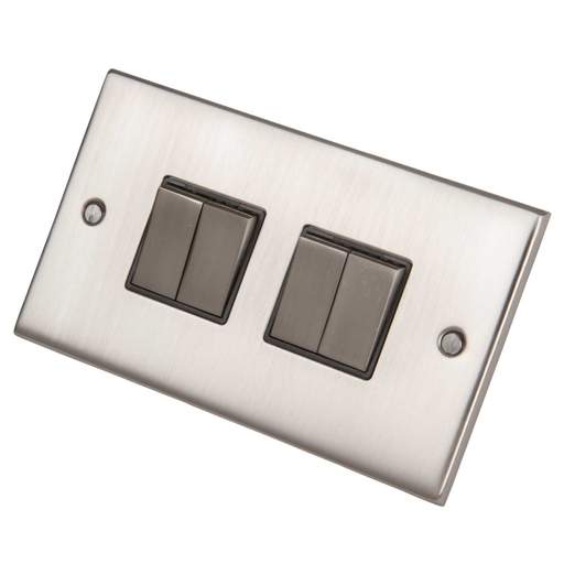 LGA Selectric 5M 10A 4 Gang 2 Way Switch Metal / Black Insert Satin Chrome
